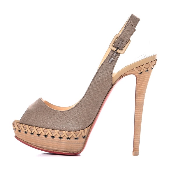 Christian Louboutin Taupe Canvas Indiana Slingback Platform pumps - Picture 2 of 8